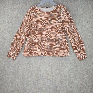 Loft Outlet Womens Long Sleeve Zebra Print Top Brown White Size L Cotton Blend
